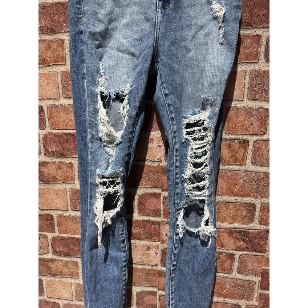 Cello Blue Denim Jeans Women's Size 1 Distressed Skinny Mid Rise DarkWash Skinny - Picture 4 of 8